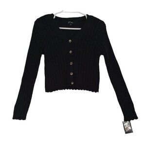 Art Class Womens Black Ribbed V-Neck Button-Up Cardigan Sweater XL. NWT